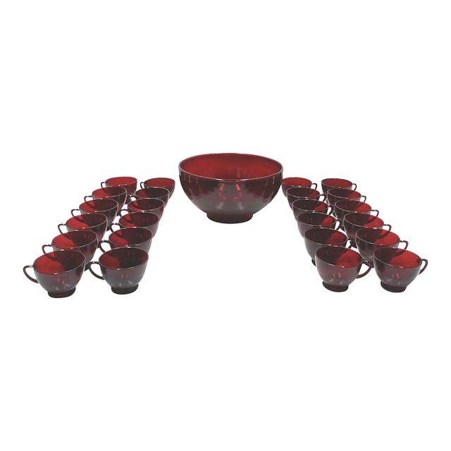 Vintage Ruby Glass Punch Bowl Set - 25 Pieces For Sale