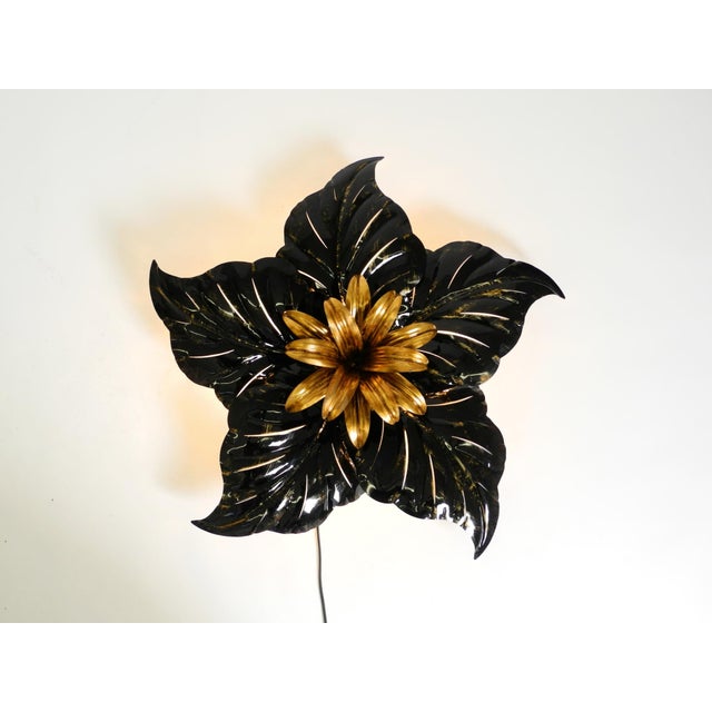 Metal Large Black and Gilt Metal Floral 5-Arm Ceiling Lamp by Hans Kögl, 1980s For Sale - Image 7 of 18