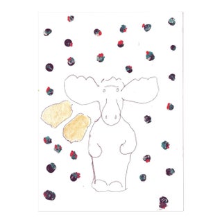 "Holiday Moose" Contemporary Minimalist Whimsical Animal Print on Fine Art Paper For Sale
