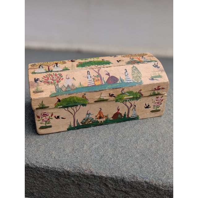 1950s Salvador Corona Signed Folk Art Painted Wood Dome Box Mexican-American Artist For Sale - Image 4 of 10
