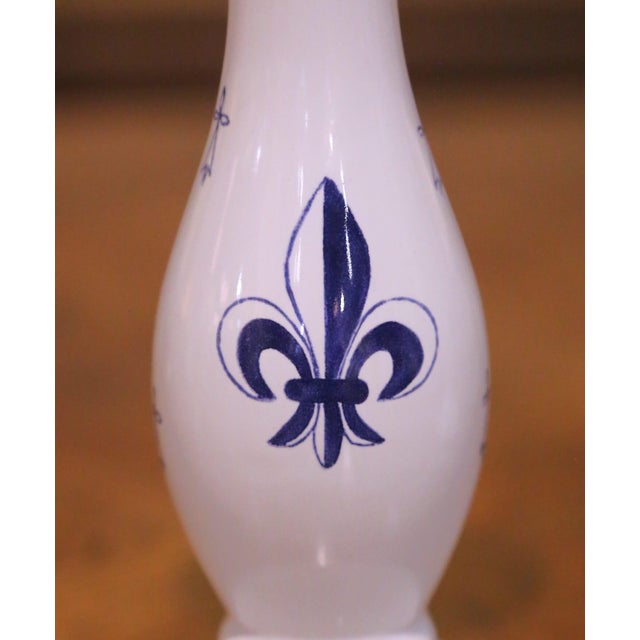 Ceramic French Faience Candlesticks, Hand-Crafted, Fleur-De-Lys Design, 1980 For Sale - Image 7 of 13