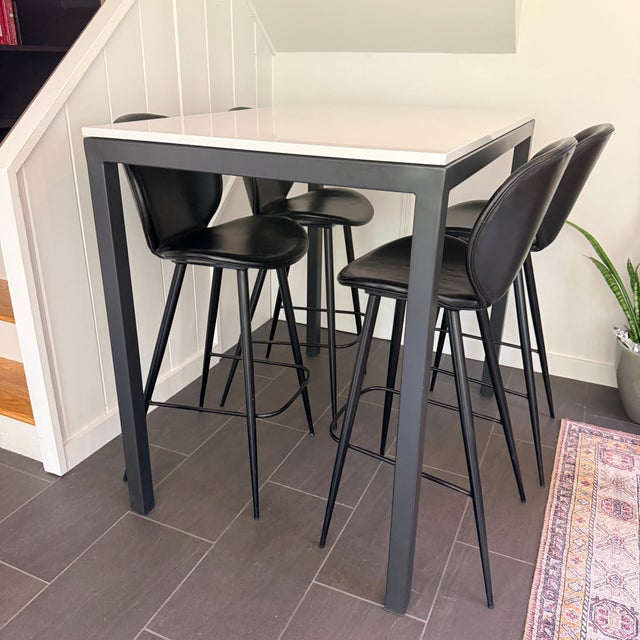 Tall Room & Board Parsons Table With 4 Leather Room & Board Bar Stools For Sale - Image 12 of 13