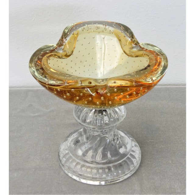 Vintage Gold Murano Blown Glass Bowl on Pedestal Base For Sale In Houston - Image 6 of 6