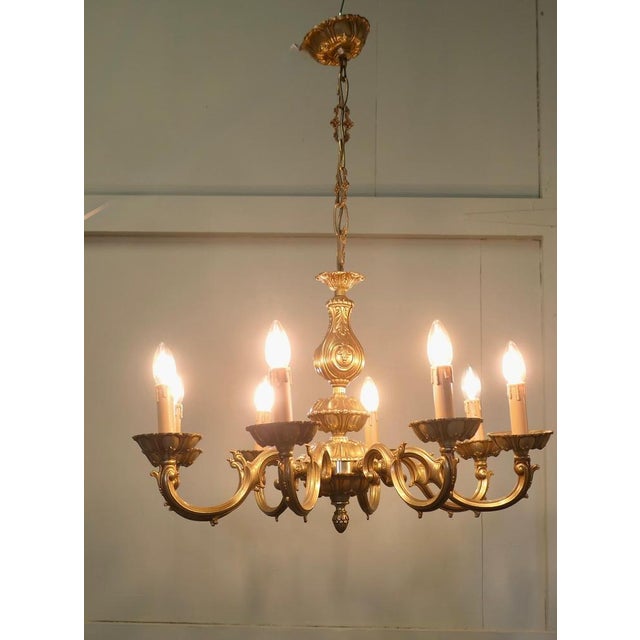 Large French Gothic Style Gilded Brass Chandelier, 1980s For Sale - Image 3 of 9