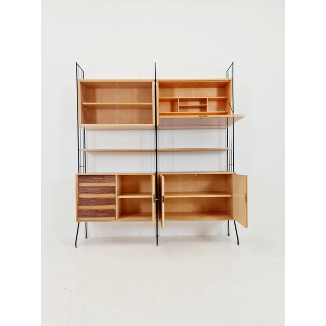 Freestanding String Shelf-System Unit Bookcase in Ash, Walnut & Metal from Koch Möbel, Germany, 1950s For Sale - Image 3 of 18