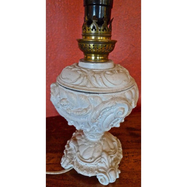 1940s French Painted Metal Table Lamp With Wax Shade. For Sale - Image 4 of 12