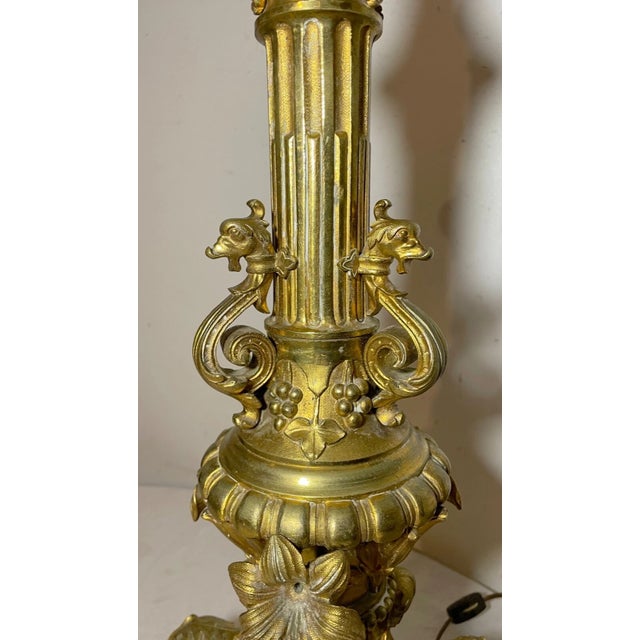 Huge Antique 1800's Ornate Bronze Religious Candle Holder Electric Table Lamp For Sale - Image 11 of 17