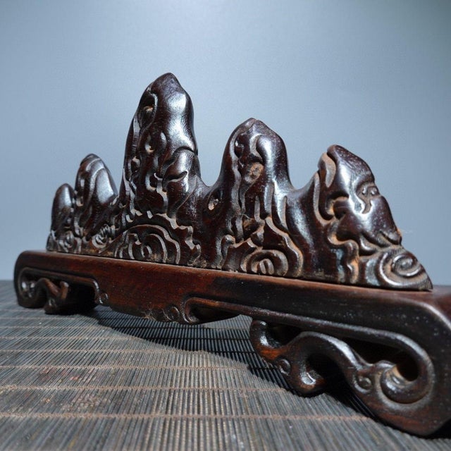 Ebony Vintage Chinese Ebony Wood Brush Rest / Mountain Form Display Stand - 26cm For Sale - Image 8 of 9