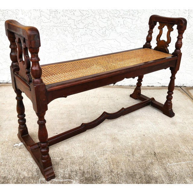 Antique English Walnut & Cane Window Bench For Sale - Image 4 of 16