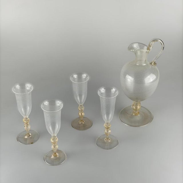 Champagne Set in Reticello and Gold Leaf by Carlo Scarpa for Venini, 1930s, Set of 5 For Sale - Image 3 of 10