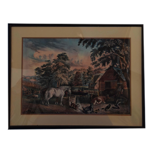 19th Century Pastoral Harmony Colored Engraving, Framed