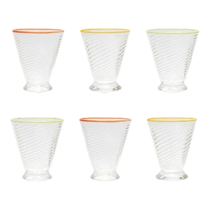 Celerie Kemble Glassware for Chairish Footed Twist Glasses in Assorted Colors with Multicolor Rim, Set of 6