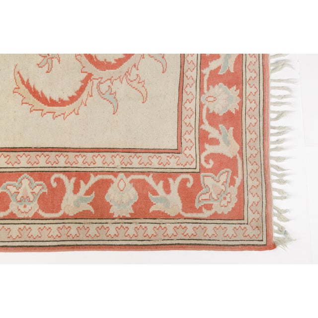 Vintage Turkish Oushak Rug in Pastel Salmon Pink and Ivory For Sale - Image 9 of 10
