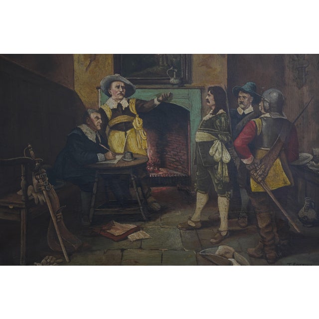 Traditional J. Cotton Oil on Canvas Painting of Noblemen by Fireplace - Signed For Sale - Image 3 of 11