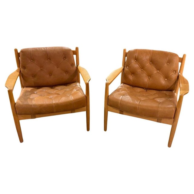 Brown Armchair in Beech & Leather by Ingemar Thillmark for Ope, 1960s, Set of 2 For Sale - Image 8 of 8