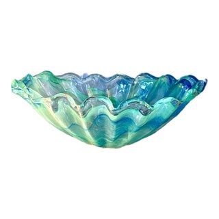 Vintage Murano Style Large Glass Decorative Bowl For Sale