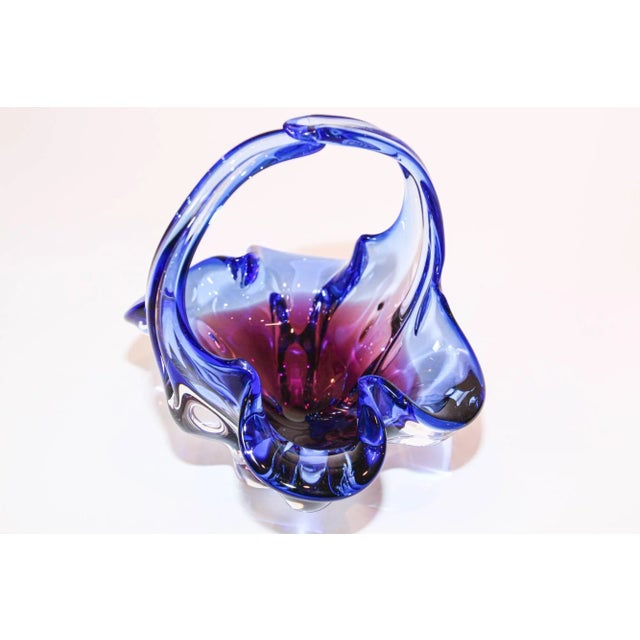 Royal Blue Murano Art Glass Cobalt Blue Basket With Handle 1970s Italy For Sale - Image 8 of 13