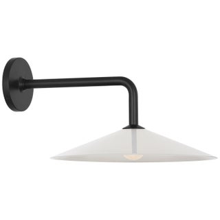 Amber Lewis for Visual Comfort Signature Ponce 9" Sconce in Modern Iron with Milk White Glass Shade For Sale