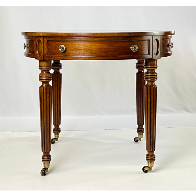 Brown Late 20th Century Pair of Henredon Registry Collection Solid Cherry Regency Drum Tables For Sale - Image 8 of 18