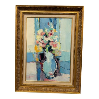 Alain Rousseau Floral Still Life Expressionist Oil Painting, Signed For Sale