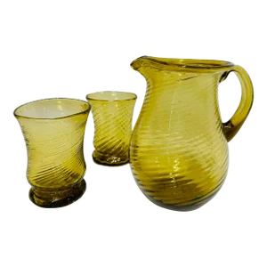 Vintage Handblown Drinking Set - Pitcher & Pair His / Hers Glasses- 3 Pieces