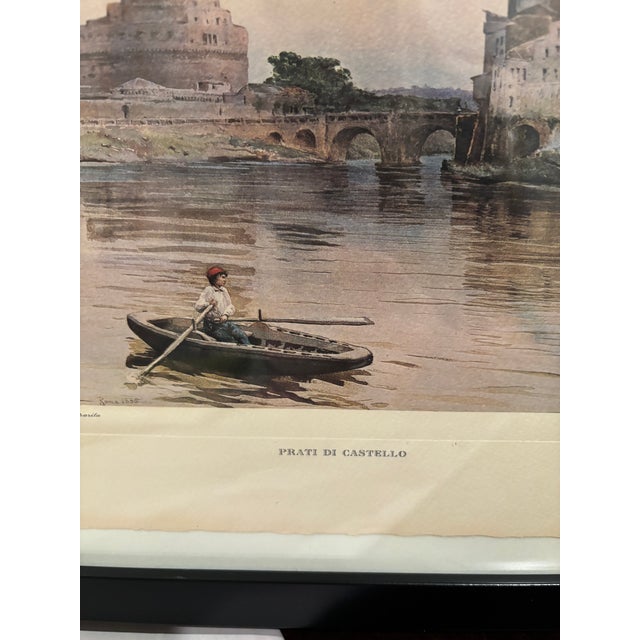 1970s Vintage Italian Architectural Reproduction Print “Prati Di Castello” After Ettore Roesler Franz — Framed European Rome View For Sale - Image 5 of 6