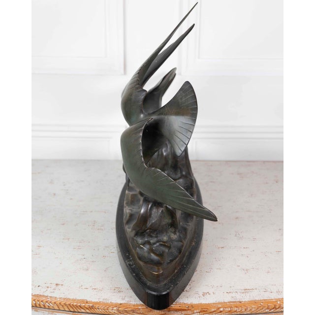 Mid 20th Century J.B. Léonard, Two Seagulls in Flight, Art Deco Bronze Sculpture For Sale - Image 10 of 12