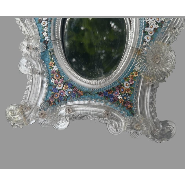 Turquoise Antique Pauly & C Venezia Venetian Glass Micromosaic Floral Vanity Mirror For Sale - Image 8 of 12