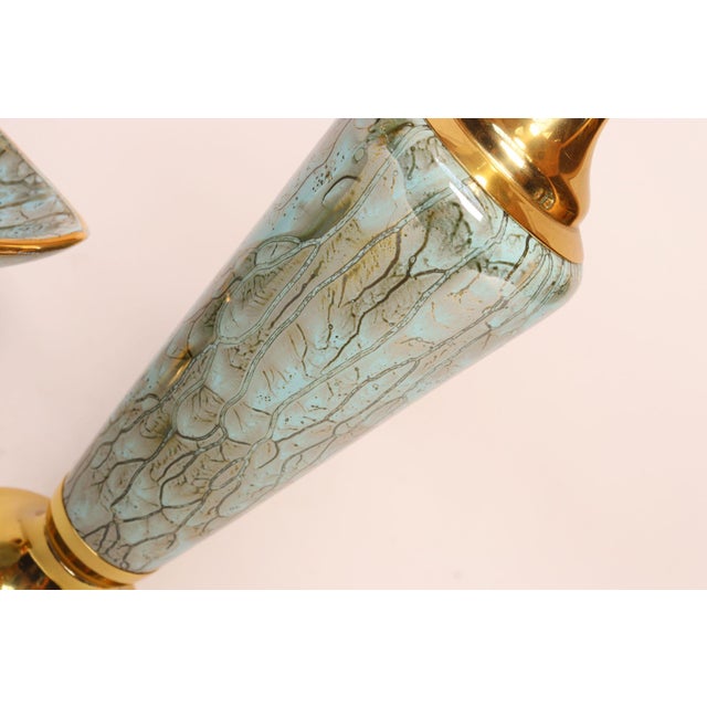 Turquoise Collection of Four Vintage Dutch Delftware Porcelain and Brass Vessels and Ewers For Sale - Image 8 of 18
