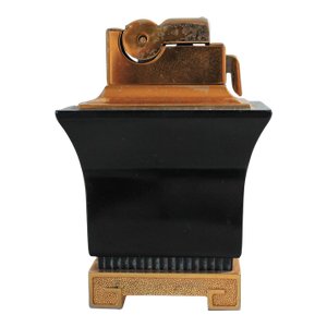 Hollywood Regency Style Black and Gold Tone Table Lighter W/ Greek Key Detail