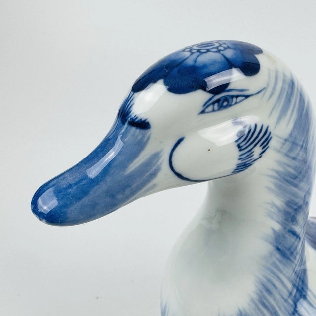 1990s Vintage Delft Style Blue White Porcelain Duck Goose Figurine For Sale - Image 5 of 7