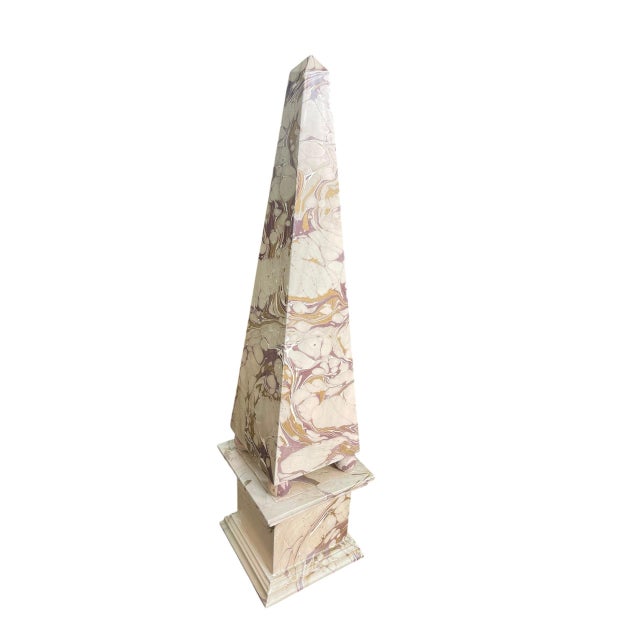 2000 - 2009 Pair of Vintage Faux-Marbled Hand-Painted Wood Obelisks For Sale - Image 5 of 12