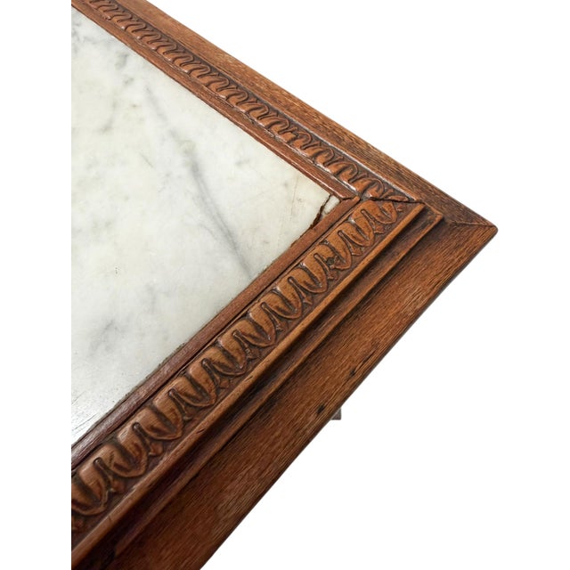 Art Nouveau Pedestal Plant Stand in Hand-Carved Beech & Marble, 1900s For Sale - Image 9 of 10
