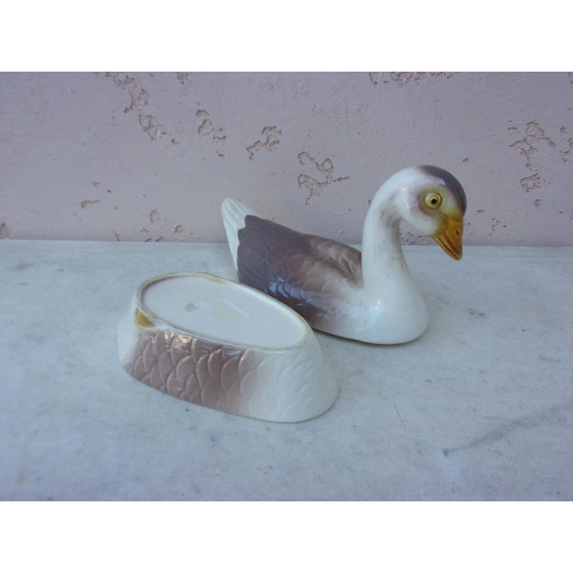 French Country C.1950 Majolica Goose Tureen For Sale - Image 3 of 11