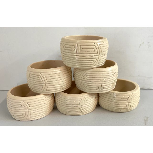Vintage Tribal Motif Napkin Rings - Set of 6 For Sale - Image 4 of 5