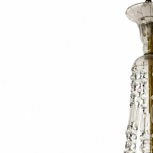 Lighting - Chandelier. Portuguese, 20th century, metal frame and glass with crystal pendants. Height: 82 cm. Up to 250V...