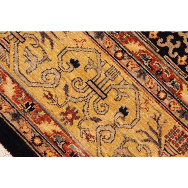 Textile 1980s Bohemien Ziegler Blue Gold Hand-Knotted Wool Rug - 9'1'' X 11'7'' For Sale - Image 7 of 10