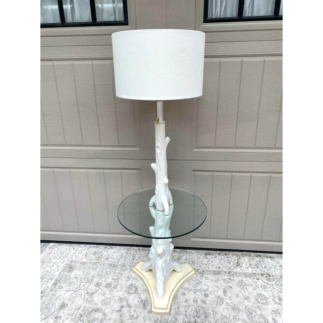 White Porcelain Faux Bois Tree Floor Lamp With Attached Glass Table For Sale - Image 8 of 10