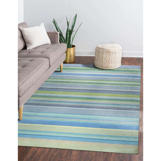Light Gray 10x14 Serene Xena Green Striated Geometric Modern Handmade Wool Carpet Rug For Sale - Image 8 of 10