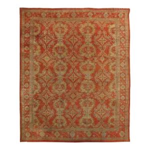 Antique Oushak Carpet, Handmade Oriental Rug, Coral Field, Gold and Gray