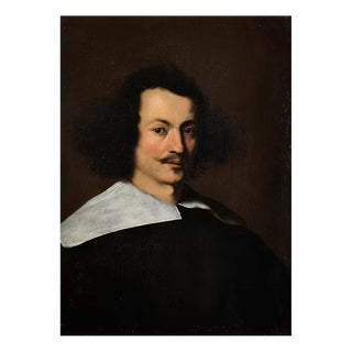 Bernardo Strozzi, Portrait of a Man with White Collar, Oil on Canvas, 17th Century, Framed For Sale