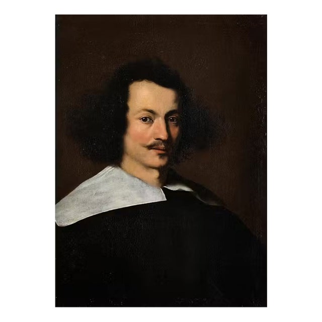 Bernardo Strozzi, Portrait of a Man with White Collar, Oil on Canvas, 17th Century, Framed For Sale
