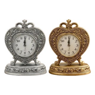 Vintage Gold Heart Table Clock - Baroque Decorative Mantel Clock 23cm For Sale