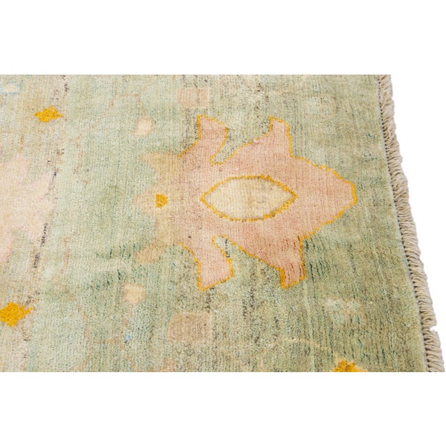 Tan Tan Modern Oushak Handmade Floral Wool Runner For Sale - Image 8 of 11