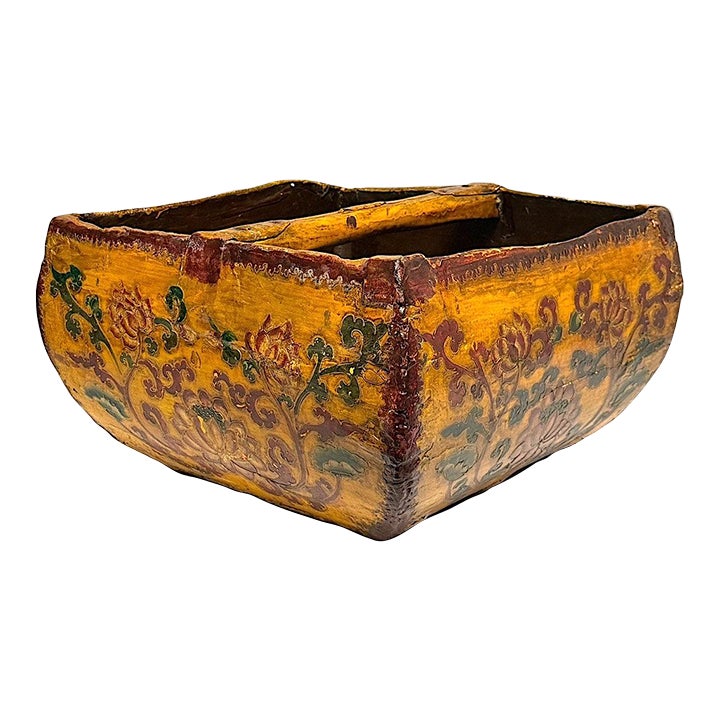Antique Chinese Qing Dynasty Rustic Wood Rice Container, Orange Gold ...