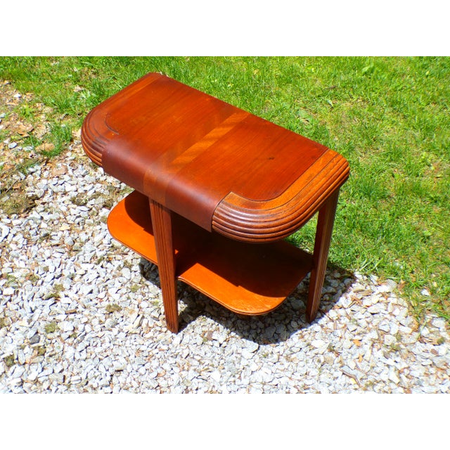 1930s Vintage Art Deco Waterfall End Table Demilune Tripod Stand For Sale - Image 5 of 16