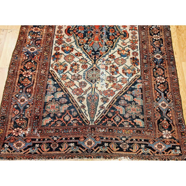 Antique Persian Malayer Rug, Hand-Knotted Wool, Geometric Pattern, 4x6, Ivory & Navy For Sale - Image 13 of 18