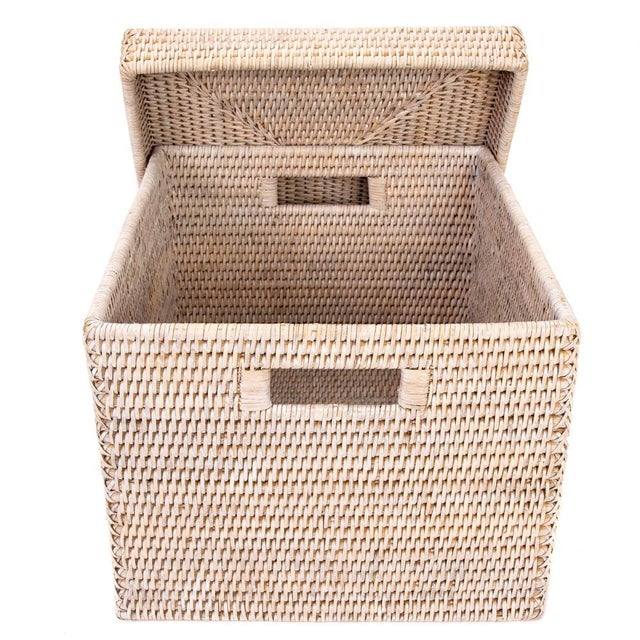 Boho Chic Artifacts Rattan Letter File Storage Box with Lid in White Wash For Sale - Image 3 of 8