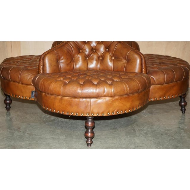 Brown Brown Leather 4-Seater Chesterfield Tete a Tete Sofa For Sale - Image 8 of 18