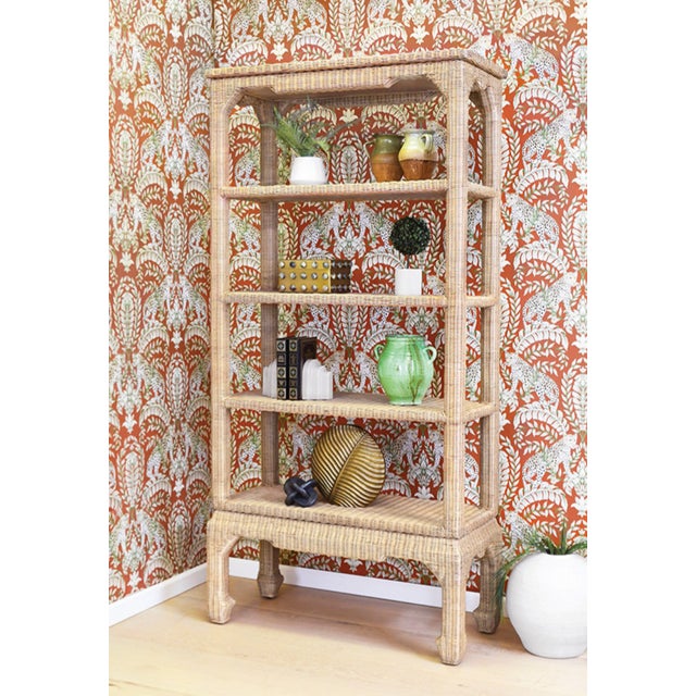 New special order item. Not vintage. The Cavalier woven rattan etagere is inspired by the style of the Chinese Ming...